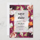 美しい花背景結婚式の日付を保存 招待状 (正面)