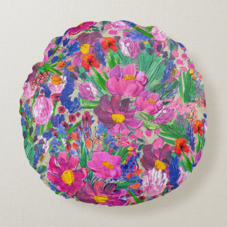 美しい花：ワイルドフラワー水彩壁紙 ラウンドクッション