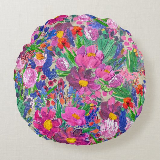 美しい花:ワイルドフラワー水彩壁紙 ラウンドクッション (正面)