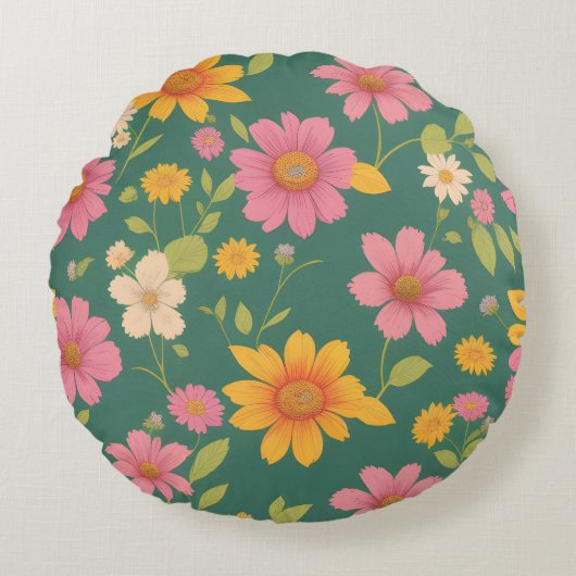 美しい花，夏，春，華道 ラウンドクッション (正面)