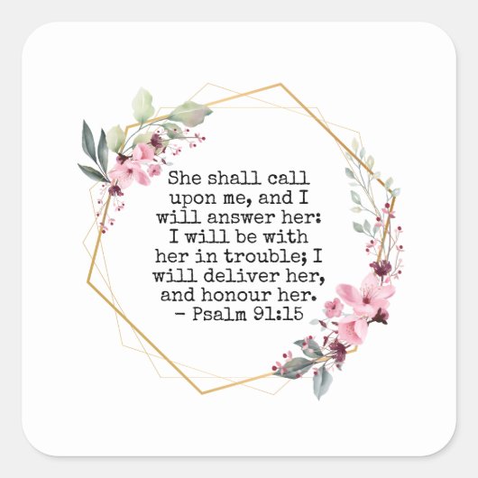 美しい花Psalm 91平方ステッカー スクエアシール (正面)
