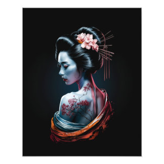美しい芸者アートプリント – 黒背景！ フォトプリント           