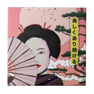 美しい芸者 日本の漫画風 日本 タイル