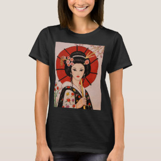 美しい芸者 girl が描かれた可愛いTシャツ Tシャツ