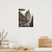 美しい芸術的中世の風景 ポスター (キッチン)