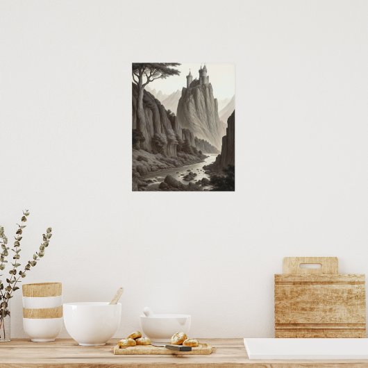 美しい芸術的中世の風景 ポスター (キッチン)