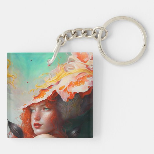 美しい芸術的抽象芸術赤毛ジンジャーガール キーホルダー (裏面)