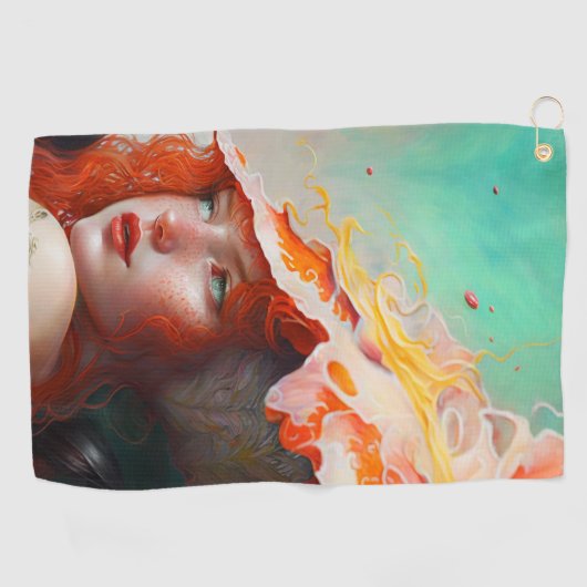 美しい芸術的抽象芸術赤毛ジンジャーガール ゴルフタオル (横)