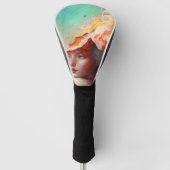 美しい芸術的抽象芸術赤毛ジンジャーガール ゴルフヘッドカバー (正面)