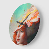 美しい芸術的抽象芸術赤毛ジンジャーガール ラージ壁時計 (傾斜)