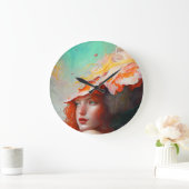 美しい芸術的抽象芸術赤毛ジンジャーガール ラージ壁時計 (ホーム)