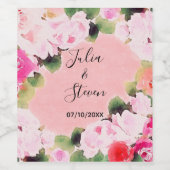 美しい芸術的水彩ピンクローズ結婚ズ ワインラベル (シングルラベル)