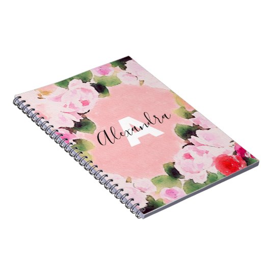 美しい芸術的水色ピンクのバラの名前 ノートブック (右側)