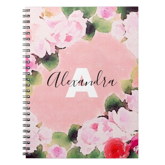 美しい芸術的水色ピンクのバラの名前 ノートブック (正面)