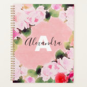 美しい芸術的水色ピンクのバラの名前 プランナー手帳 (正面)