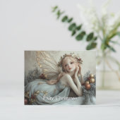 美しい若いクリスマスの妖精の金色の翼 ポストカード (スタンド正面)