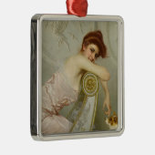 美しい若い女性が子犬をなでながら メタルオーナメント (右)