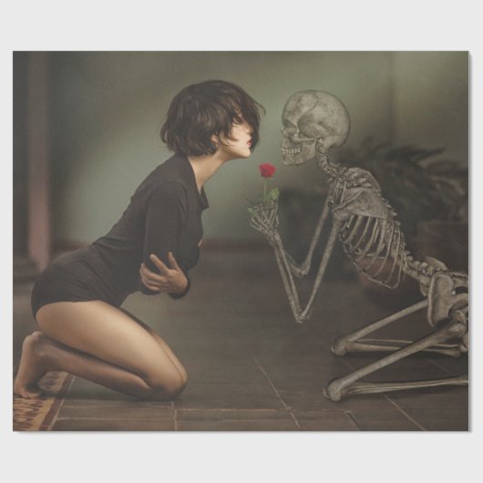 美しい若い女性とスケルトン ラッピングペーパー (フラット)