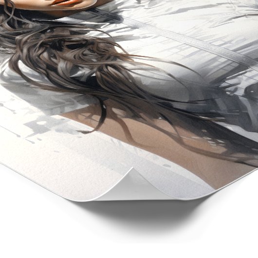 美しい若い女性のスケッチポートレート ポスター (角)