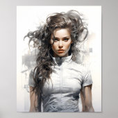 美しい若い女性のスケッチポートレート ポスター (正面)