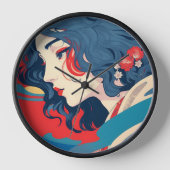 美しい若い女性のポートレートアートクロック 壁時計 (正面)