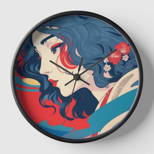 美しい若い女性のポートレートアートクロック 壁時計 (正面)