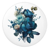 美しい茎のティール（緑がかった色）バラ セラミックノブ (正面)