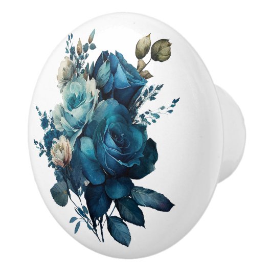 美しい茎のティール（緑がかった色）バラ セラミックノブ (右)