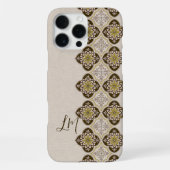 美しい茶色と黄色のポルトガル製タイルのモノグラム iPhoneケース (裏面)