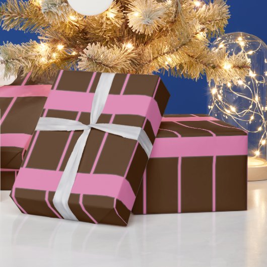 美しい茶色のピンクのライン ラッピングペーパー (クリスマス)