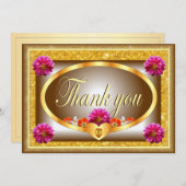 美しい茶色のフローラデザインサンキューカード 招待状 (正面/裏面)