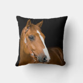 美しい茶色の白い四分の馬の写真 クッション (裏面)