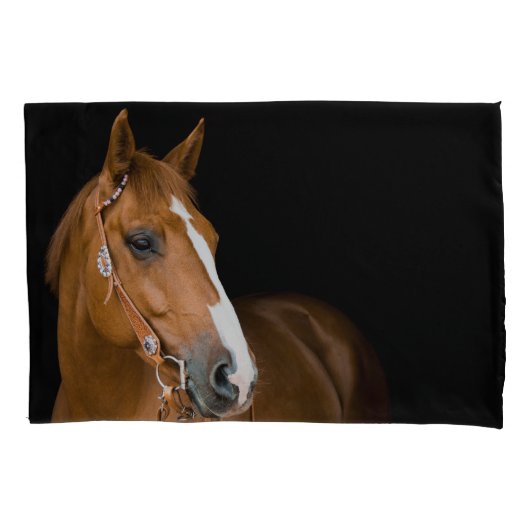 美しい茶色の白い四分の馬の写真 枕カバー (正面)