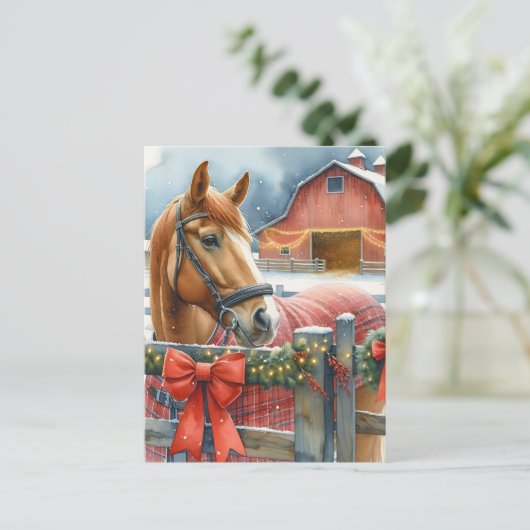 美しい茶色の馬のアザフェスティバルバーンクリスマス ポストカード (スタンド正面)