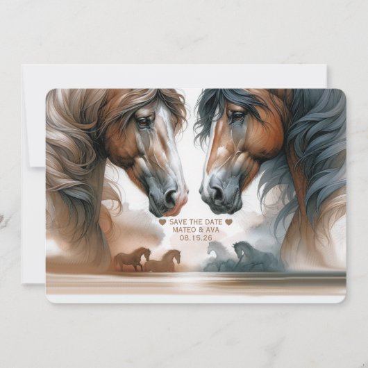 美しい茶色の馬の結婚式の日付を保存 セーブザデート (正面)