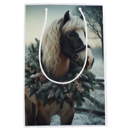 美しい茶色の馬の馬乗り動物の愛 ミディアムペーパーバッグ (正面)