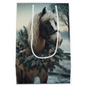 美しい茶色の馬の馬乗り動物の愛 ミディアムペーパーバッグ (裏面)