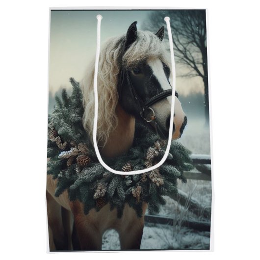 美しい茶色の馬の馬乗り動物の愛 ミディアムペーパーバッグ (裏面)