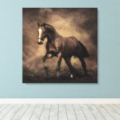 美しい茶色の馬装飾用クッション キャンバスプリント (インサイチュ (ウッドフロア))