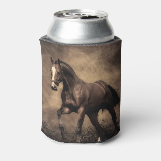 美しい茶色の馬装飾用クッション 缶クーラー (缶裏面)