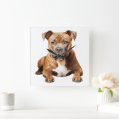 美しい茶色の（犬）スタッフォードブルテリアドッグ スクエア壁時計 (ホーム)