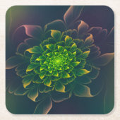 美しい菊のフラクタルグリーン スクエアペーパーコースター (正面)