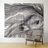 美しい華美シルバーグレーの馬と流れるマネ タペストリー (インサイチュ(横))