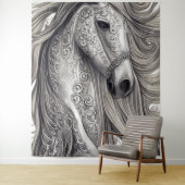 美しい華美シルバーグレーの馬と流れるマネ タペストリー (インサイチュ)