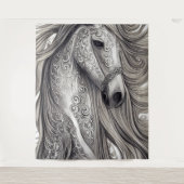 美しい華美シルバーグレーの馬と流れるマネ タペストリー (正面)