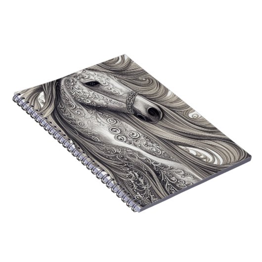 美しい華美シルバーグレーの馬と流れるマネ ノートブック (右側)