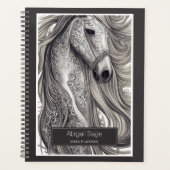 美しい華美シルバーグレーの馬と流れるマネ プランナー手帳 (正面)