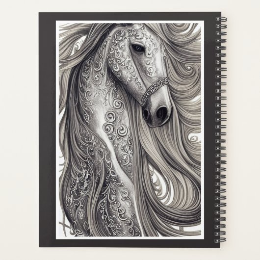 美しい華美シルバーグレーの馬と流れるマネ プランナー手帳 (裏面)