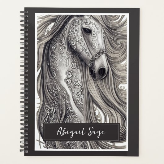 美しい華美シルバーグレーの馬と流れるマネ プランナー手帳 (正面)