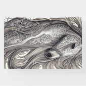 美しい華美シルバーグレーの馬と流れるマネ 横断幕 (横)